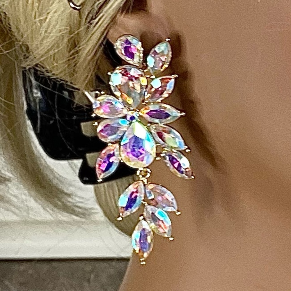 AB Crystal Chandelier Earrings for Bridal, Prom, Pageant, Holiday - Picture 5 of 9